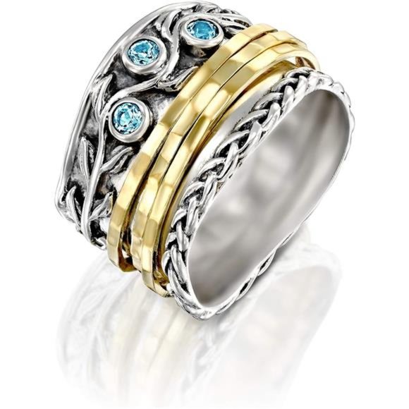 925 Sterling Silver Spinner Rings for Women With Natural Gemstones - Handcrafted - Picture 1 of 7